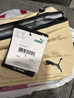 Puma Beige Quilted Crossbody Belt Bag with Black Strap